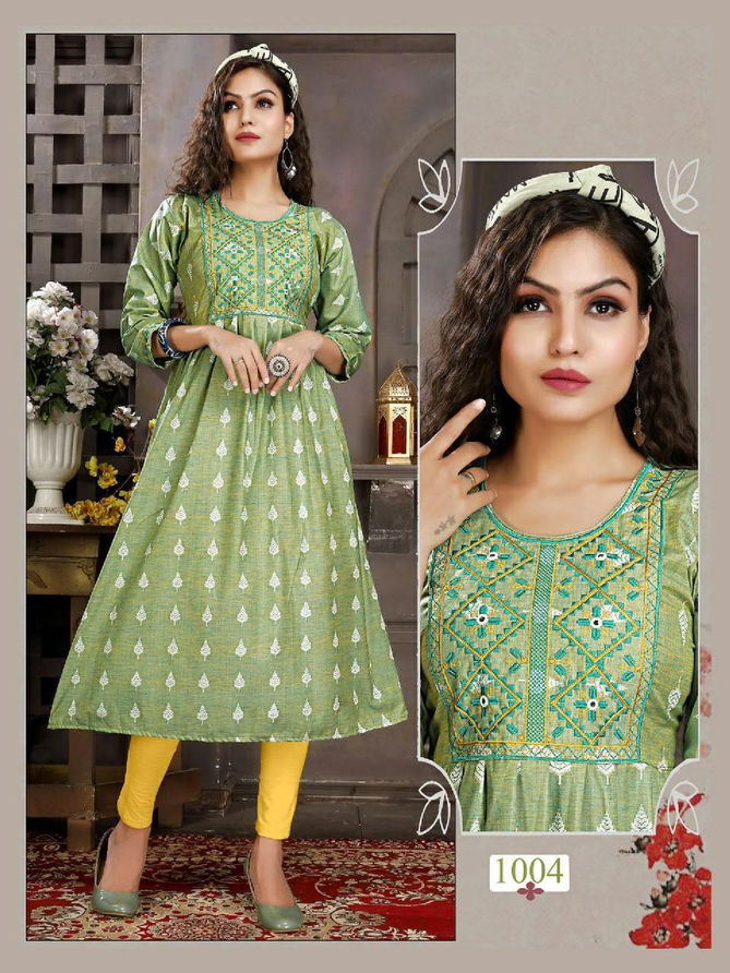 Riyaa Avni 1001 Heavy Cotton Printed Ethnic Wear Embroidery Kurti Collection